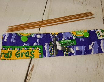 Long Needle Cozy DPN Holder - Mardi Gras Celebration - project holder 8"x2" (Hold up to 8" Needles) NCL0009