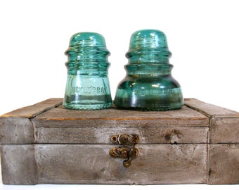 Glass Insulators Hemingray No 40 and No 16, Hemingray Insulator, Blue Glass Insulators, Antique Glass Insulator, Antique Blue Glass