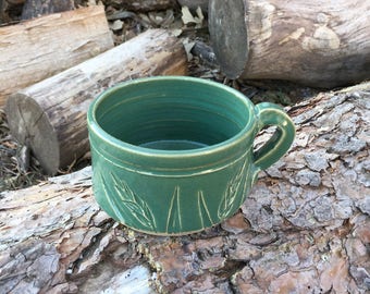 Spring Green Wheat Soup Mug Handmade Pottery by Daisy Friesen