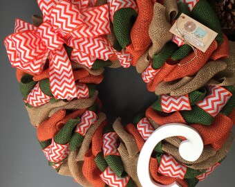 University of Miami wreath, fall wreath, football wreath, miami hurricanes