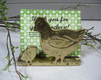 Small Brass Letter Holder, Napkin Holder, Desk Organizer, Brass Chicken, Farmhouse, Country, Rustic