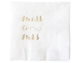 Miss to Mrs Bridal Shower Napkins, Set of 25 | miss to mrs napkins, bride to be, gold bridal shower napkins, gold and white bridal shower