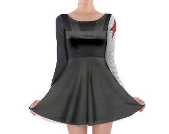 Bucky Winter Soldier Avengers Inspired Long Sleeve Skater Dress