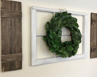 Farmhouse Decor, Shutter Wall Decor, Window Frame, magnolia wreath