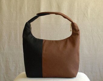 Insulated Lunch Bag, Colorblock Small Purse, Women Lunch Bag, Lunch Bag for Work, Lunch Tote, Baby Food Carrier, Black Brown Colorblock
