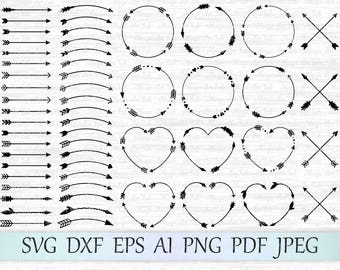 Arrows svg file, Arrow circle svg, Arrow frame svg, Arrow monogram svg, Tribal arrows svg, Boho arrow clipart, Arrows cut file, Arrow cricut