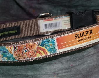 Adjustable Dog Collar from Recycled Ballast Point Sculpin IPA Beer Labels