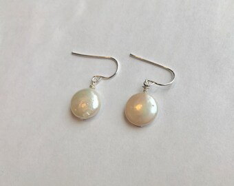 Silver Plated Cultured Coin Pearl Dangle Earrings