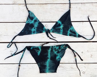 Triangle Top Bikini, Sexy Printed Bikini Set, Blue Tie Dye Seamless Batik Bikini, Blue Tribal Bikini, Boho Swim Wear, Swimsuit, Bathing Suit