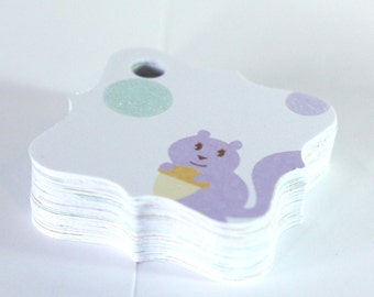 38 Baby Shower Gift Tags: Fancy Square Pastel Baby Animals with Glitter Hang Tags, Handmade by me, Cardstock Tags 1 3/4 inch, Little Animals