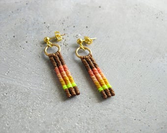 Sunset Stud Drop Earrings . Colorful Macrame Jewelry . Textile Fiber Jewelry . Design by .. raïz ..