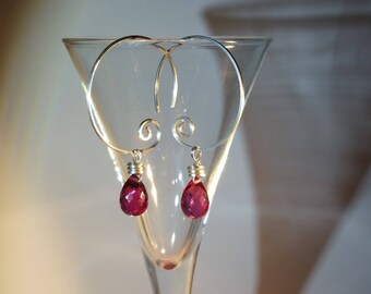 Pink Quartz Earrings, Hoop Earrings, Gemstone Earrings