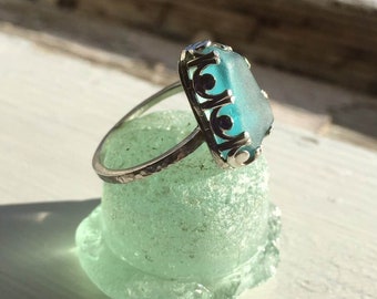 EXAMPLE of Turquoise Seaglass and sterling silver ring