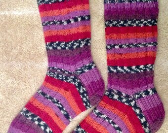 Hand Knit Mens or Womens Wool Socks - Carlton Sock Yarn (S-235)