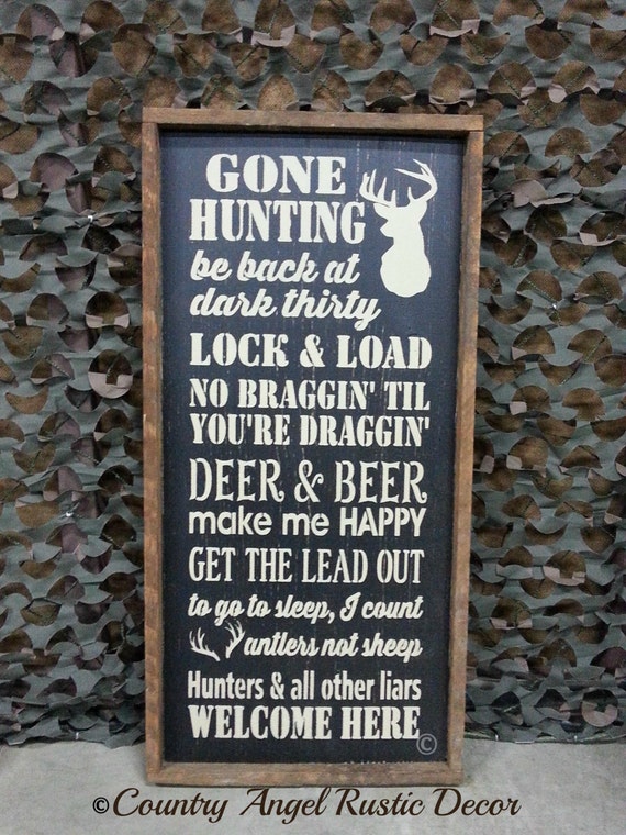 Items similar to Gone HUNTING Handpainted Wood Typography Sign, Man ...