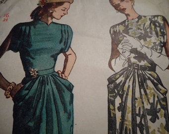 Vintage 1940's Simplicity 2087 Dress Sewing Pattern Size 16 Bust 34