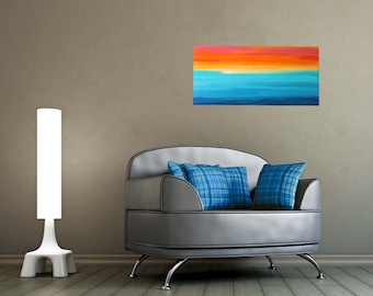 Abstract acrylic painting 80x40cm original paintings unique contemporary art horizon water sunset picture