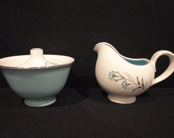 Vintage Taylor Smith Taylor Versatile TST 117 Bachelor Button Creamer & Sugar Bowl with Lid