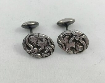 Art Nouveau Style Silver Sterling Stylized Dragon/Griffin/Mythological Creature Cuff Links