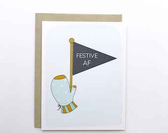 Festive AF. Funny holiday card. Funny christmas card. Merry Christmas card. Set of holiday cards.