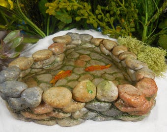 Fairy Garden Koi Pond ~ Miniature Faux Stone Fairy Pond Tiny Fish ~ Pond is Filled with Resin ~ Fairy Garden Terrarium Supplies & Accessory