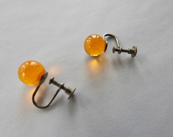 Antique Art Deco Apple Juice Bakelite Screw Back Earrings