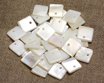 10pc - charms 11mm 4558550013057 square white mother of pearl beads