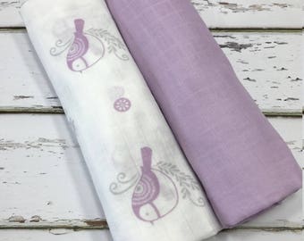 Swaddle Blanket Muslin Swaddle Blanket Gauze Swaddle Blanket Bird Swaddle Blanket Girl Swaddle Blanket Purple Swaddle blanket Girl baby gift