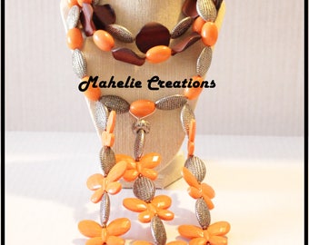 Multistrand statement necklace, big bold, chunky necklace, butterfly necklace, fall colors, orange brown, cascade necklace, fashion jewelry