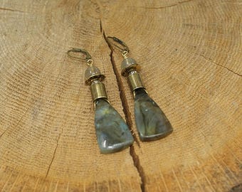Labradorite and brass earrings