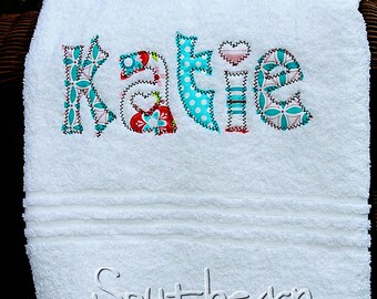 Applique Name Towel Personalized Bath Towel for Girls or Boys
