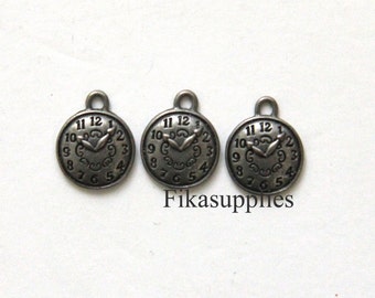 10pcs Dull Antique Silver Round Pocket Watch Charms 15X12mm ( JF0009- FikaSupplies )