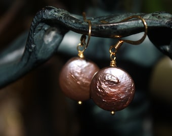 Mercury Colored Coin Pearl Earrings