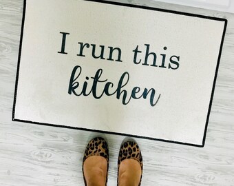 I run this kitchen indoor mat - 18x27" - area rug - kitchen mat - calligraphy - I run this - kitchen decor - farmhouse decor - bakers