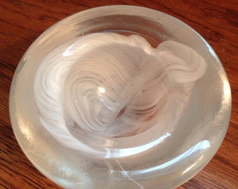 Clear and White Glass Art Bowl