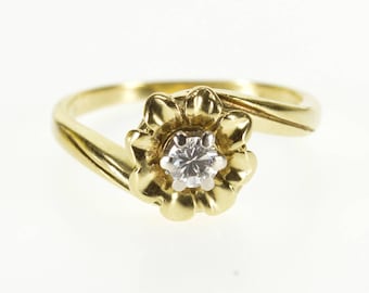 14k 0.15 Ct Diamond Solitaire Flower Freeform Ring Gold