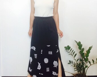 Long Black skirt black maxi skirt 90s skirt black skirt black long skirt high waisted skirt small size s skirt minimalist skirt with slits