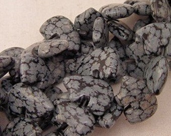 Six Snowflake Obsidian Zuni Style Bear Fetish Beads Black Gray Grey Speckled Spotted Ebony Jet Light Dark Southwestern Totem Animal Courage