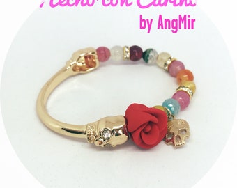 Sugar Skull Dia de Los Muertos Bangle Bracelet - Day of the dead
