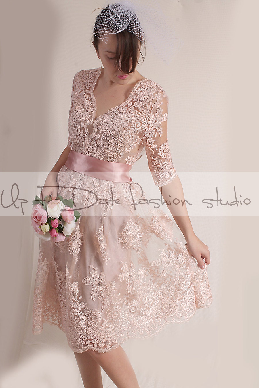 Plus Size blush pink party /evening /Cocktail /lace dress/
