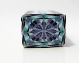 Polymer Clay Kaleidoscope Unbaked Square Cane in Purple, Aqua and Black, Raw, Millefiori