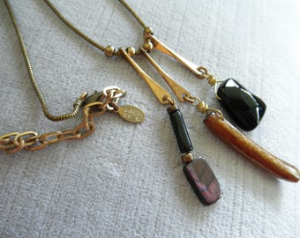 Vintage Marjorie Baer Necklace, Mixed Metal & Materials, Dangles on Chain, MB SF