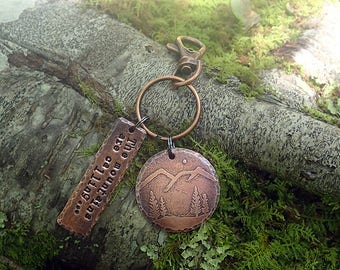 The Mountains Are Calling Keychain - Mountains Keychain - Hand Stamped Copper Mountain Keychain - Hiker Gift