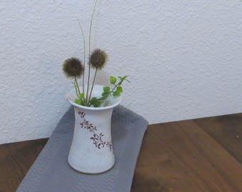 Small Vase - Handmade Stoneware Pottery Ceramic - White Satin - Vines