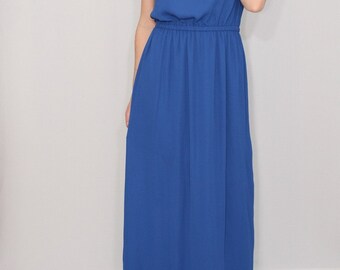 Blue bridesmaid dress Blue maxi dress Boho dress Chiffon dress Sun dress Summer dress Prom dress Keyhole dress Royal blue dress Long dress