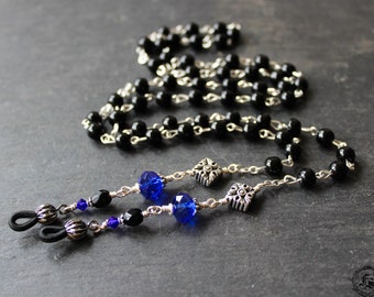 Gothic Rosary Eyeglass or Glasses Chain. Red, Purple or Black Crystals. Morbid Librarian Chic.