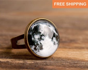 Full moon ring, statement jewelry, adjustable ring, statement ring, moon jewelry, birthday gift for her, Christmas gift for women, full moon