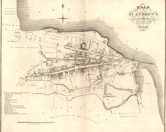 Old Map of St. Andrews | Fine Art Print | Antique town survey in Fife, Dundee, St Andrews University, from 1820