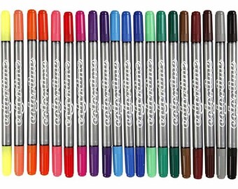 Felt Tip Marker Pens - Double Tip Water Based - Fine Medium - Pack of 20 Colours - Fine Medium