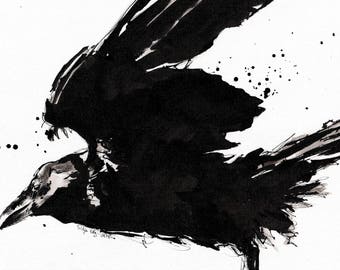 Giclee print on matte canvas - 8x12in or 16x12in A4 A3 - rolled canvas - abstract raven